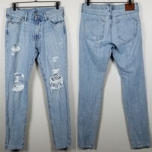 Abercrombie & Fitch Felix Super Slim Stretch Light Wash Destroyed Jeans Sz 32x34